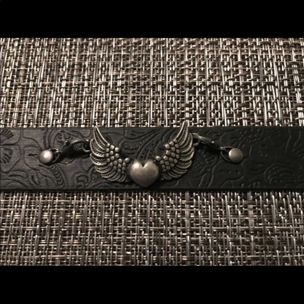 Faux Leather Bracelet with Wings and Heart